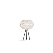 настольная лампа с абажуром из перьев белого цвета на треножнике