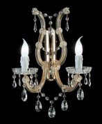 классическое настенное бра с изогнутым каркасом и подвесными прозрачными кристаллами