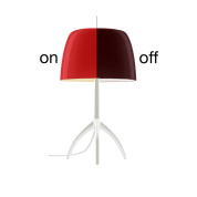 настольная лампа с глянцевым красным плафоном и металлической опорой