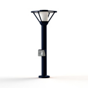 садовый боллард с розеткой и коническим плафоном синего оттенка