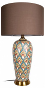 настольная лампа с узорным корпусом и коричневым абажуром