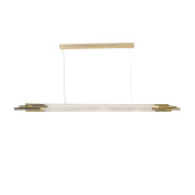 подвесной светильник вытянутой формы с белым корпусом и золотыми акцентами