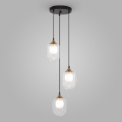 подвесной светильник с тремя прозрачными стеклянными плафонами каплевидной формы