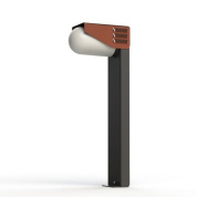 уличный фонарь на опоре с асимметричным плафоном медного цвета