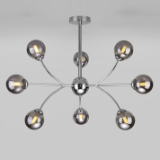 подвесная люстра с шарообразными металлическими плафонами на радиальных штангах