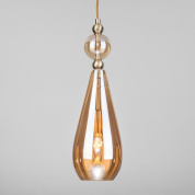 подвесной светильник с прозрачным стеклянным плафоном вытянутой каплевидной формы янтарного оттенка