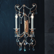 двухламповое хрустальное бра с золотистой арматурой и подвесками