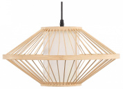 подвесной светильник с широким каркасным абажуром из натурального дерева