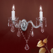 двухламповое настенное бра с декоративными кристаллами и серебристым основанием