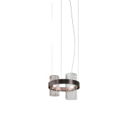 подвесной светильник с металлическим каркасом и тканевыми абажурами