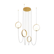 люстра с четырьмя подвесными опаловыми элементами, корпус цвета матовое золото