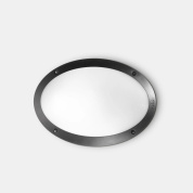 уличный настенный светильник с черной рамкой и белым рассеивателем круглой формы