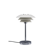 настольная лампа с трёхъярусным плафоном из белого металла на круглой подставке