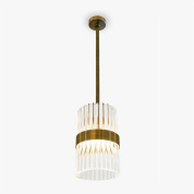 подвесной светильник-фонарь с вертикальными стеклянными секциями и металлическими кольцами