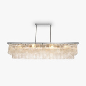 прямоугольная подвесная люстра с рядами стеклянных подвесок