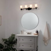 Oxby 30 Inch 4 Light Vanity Light with White Vetro Mica Glass Black настенный светильник 37518 Kichler