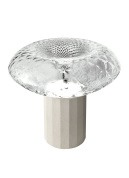 настольная лампа с широким рифленым стеклянным плафоном и цилиндрическим основанием