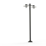 двухрожковый уличный фонарный столб с прозрачными плафонами и тёмно-серой опорой