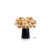 настольная лампа с полупрозрачным плафоном золотая черная