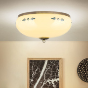 накладной потолочный светильник с матовым стеклянным рассеивателем и декоративными синими элементами