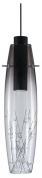 подвесной светильник с прозрачным вытянутым стеклянным плафоном в металлическом корпусе
