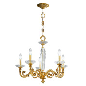 люстра с пятью плафонами в виде свечей цвета французское золото