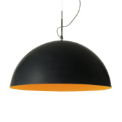 подвесной светильник полусферический с чёрным корпусом и оранжевым внутренним покрытием