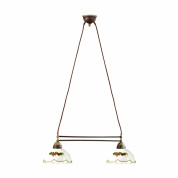 подвесная люстра с двумя сферическими плафонами золотого цвета