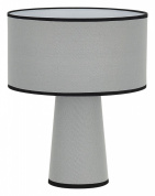 настольная лампа с серым абажуром цилиндрической формы и текстильной поверхностью