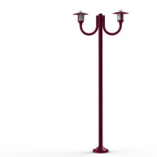 уличный фонарный столб бордового цвета с тремя рожками