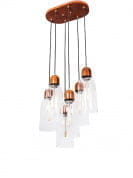 Modern Clear Glass &amp; Wood 6 Light Pendant Light подвесной светильник FOS Lighting Borolite-Wood-HL6