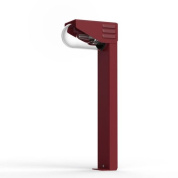 уличный фонарь на опоре с асимметричным плафоном бордового цвета