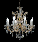 классическая подвесная люстра с позолоченными рожками и кристальными подвесками