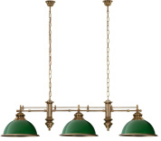 трёхламповый подвесной светильник с парой зелёных купольных плафонов и центральным купольным плафоном