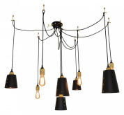 подвесная люстра с множеством ламп на гибких проводах в стиле лофт