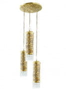 Hand Carved Brass &amp; Crystal Mini Cylinder Set Of 3 Hanging Light подвесной светильник FOS Lighting CylinderCarving-S-HL3