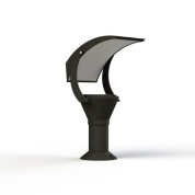 садовый светильник чёрного цвета с изогнутым металлическим корпусом и цилиндрическим плафоном