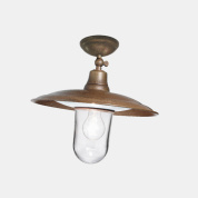 потолочный светильник из меди с широким металлическим куполом и прозрачным плафоном