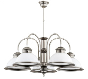 пятиламповая подвесная люстра с купольными стеклянными плафонами