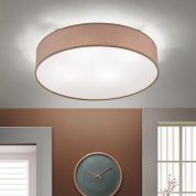 потолочный светильник с коричневым текстильным цилиндрическим абажуром и мягким рассеивателем