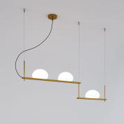 подвесной линейный светильник с тремя полусферическими плафонами на ступенчатой штанге