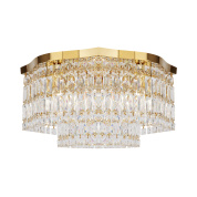 потолочный светильник с многоярусными хрустальными элементами в золотом цвете