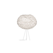 настольная лампа с абажуром из перьев белого цвета на треножнике