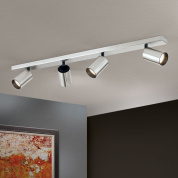трековый потолочный спот с четырьмя поворотными цилиндрическими модулями в матовом сатиновом исполнении