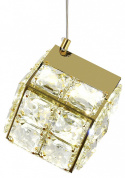 одноламповый подвесной светильник в виде стеклянного куба на золотом основании