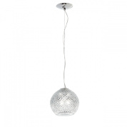 подвесная люстра с хрустальными элементами и прозрачными сферами