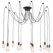 подвесная люстра с множеством патронов на гибких проводах в индустриальном дизайне