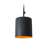 подвесная люстра с чёрным цилиндрическим плафоном и оранжевой внутренней отделкой