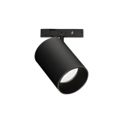 трековый поворотный спот с цилиндрическим металлическим корпусом и направленным светом