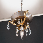 одноламповый подвесной светильник с металлической чашей и кристальными подвесками в серебристо-золотой отделке